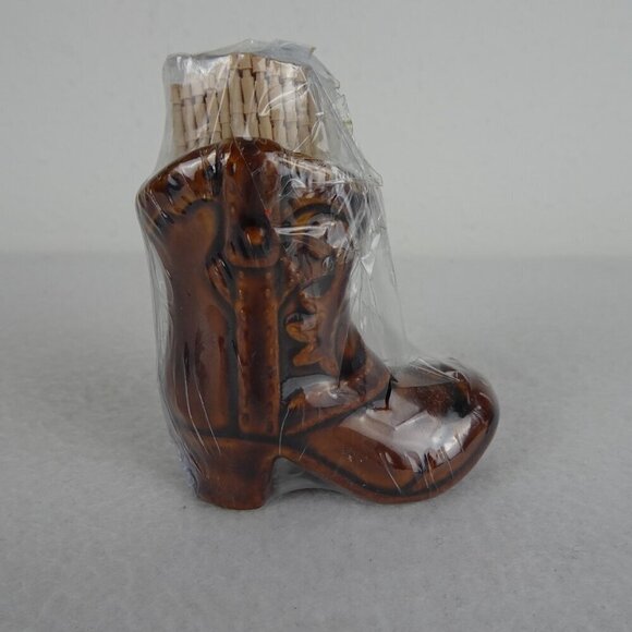 Toothpick Holder Cowboy Boot Brown Ceramic Western - Picture 7 of 10
